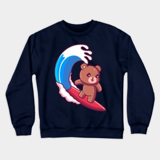 Cute brown bear surfing summer vacation Crewneck Sweatshirt